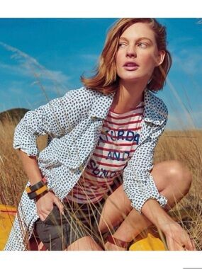 Anthropologie Blue, Black & White Lightweight Shirt Trench